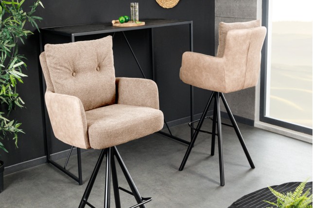 Tabouret de bar BIG GEORGE velours champagne beige pivotant