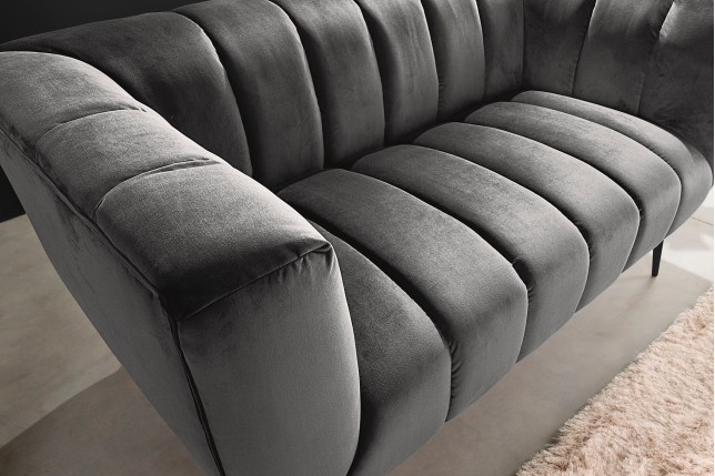 Canapé NOBLESSE 165cm 2 places velours gris pieds noirs
