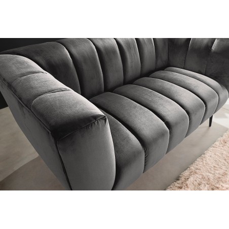 Canapé NOBLESSE 165cm 2 places velours gris pieds noirs