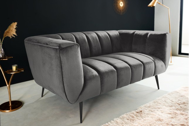 Canapé NOBLESSE 165cm 2 places velours gris pieds noirs