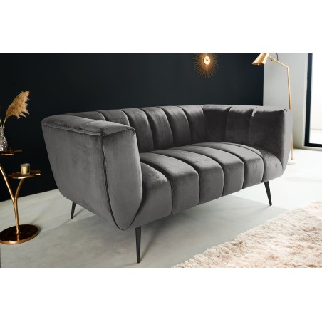 Canapé NOBLESSE 165cm 2 places velours gris pieds noirs