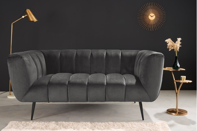Canapé NOBLESSE 165cm 2 places velours gris pieds noirs