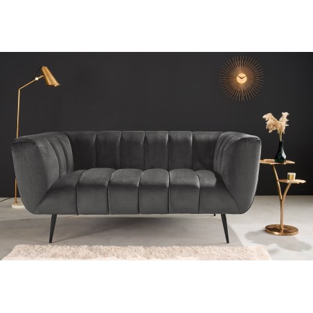 Canapé NOBLESSE 165cm 2 places velours gris pieds noirs