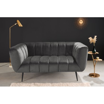 Canapé NOBLESSE 165cm 2 places velours gris pieds noirs 2