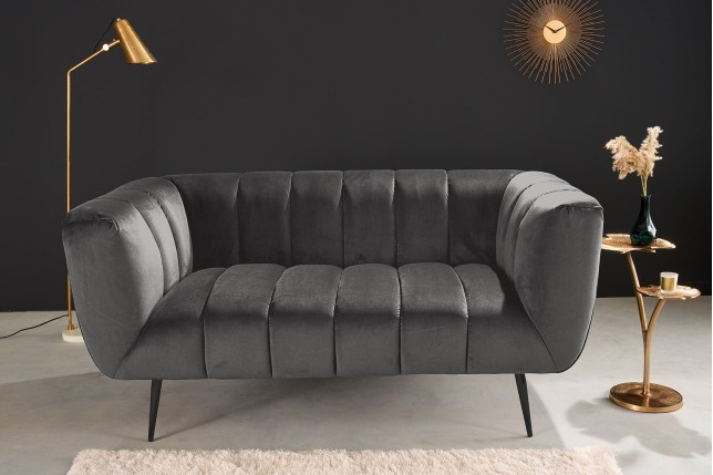 Canapé NOBLESSE 165cm 2 places velours gris pieds noirs