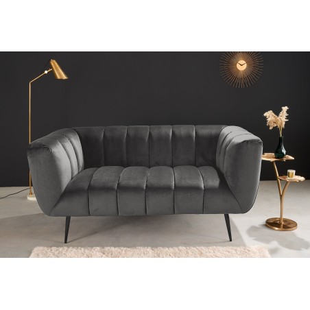 Canapé NOBLESSE 165cm 2 places velours gris pieds noirs