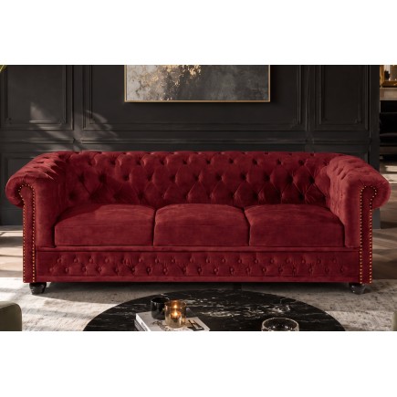 Canapé Chesterfield 205cm 3 places velours rouge