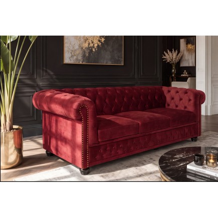 Canapé Chesterfield 205cm 3 places velours rouge 2