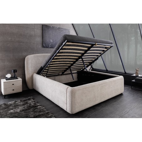 Lit ART DECO 180x200cm bouclé greige avec rangement intégré