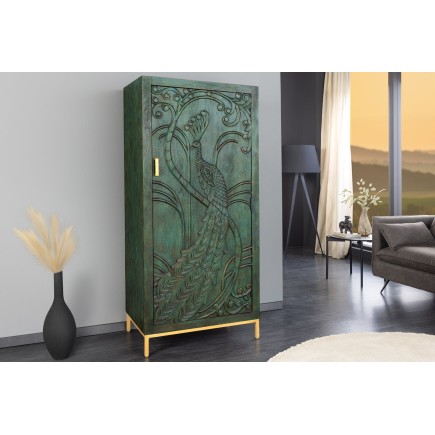 Highboard PEACOCK 170cm manguier vert et or fait main