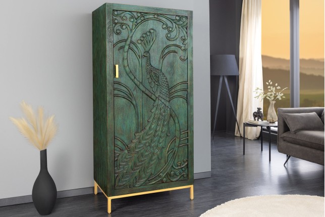 Highboard PEACOCK 170cm manguier vert et or fait main