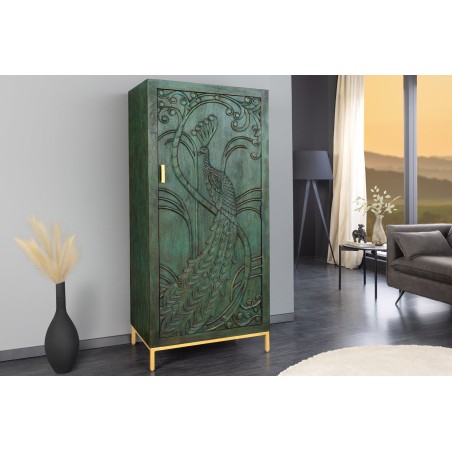 Highboard PEACOCK 170cm manguier vert et or fait main
