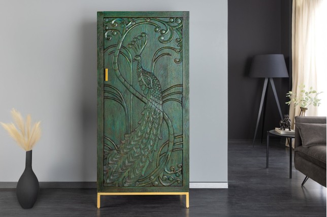 Highboard PEACOCK 170cm manguier vert et or fait main