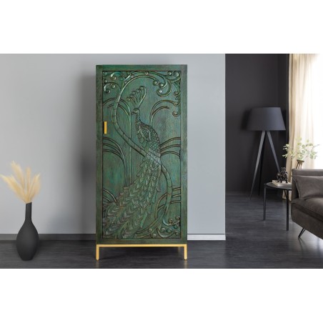 Highboard PEACOCK 170cm manguier vert et or fait main