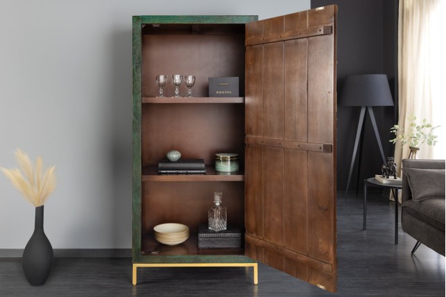 Highboard PEACOCK 170cm manguier vert et or fait main