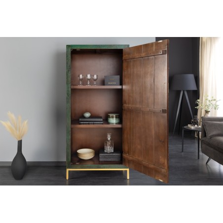 Highboard PEACOCK 170cm manguier vert et or fait main