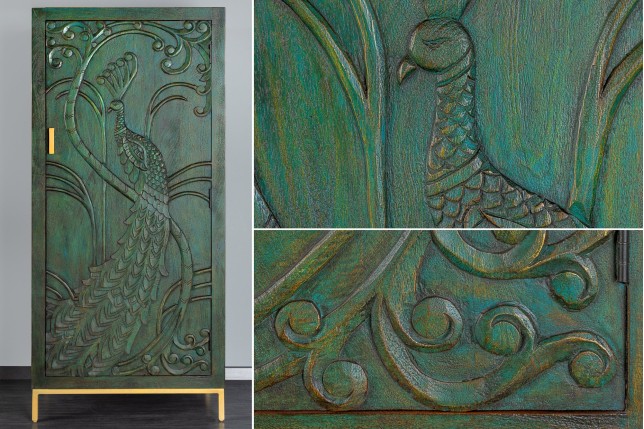 Highboard PEACOCK 170cm manguier vert et or fait main