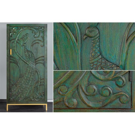 Highboard PEACOCK 170cm manguier vert et or fait main
