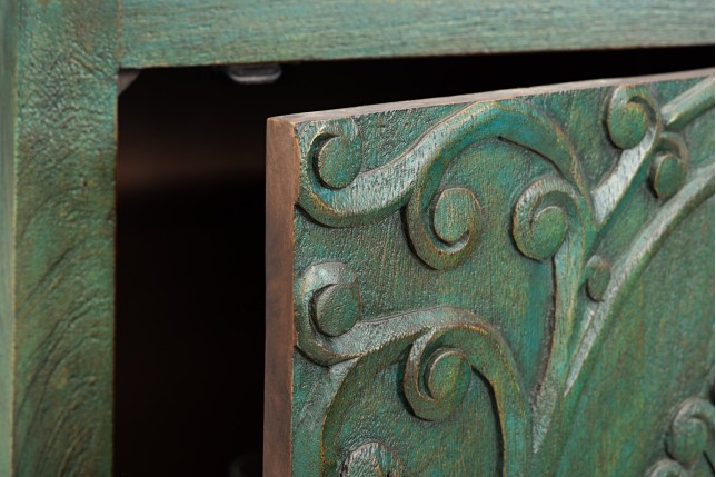 Highboard PEACOCK 170cm manguier vert et or fait main