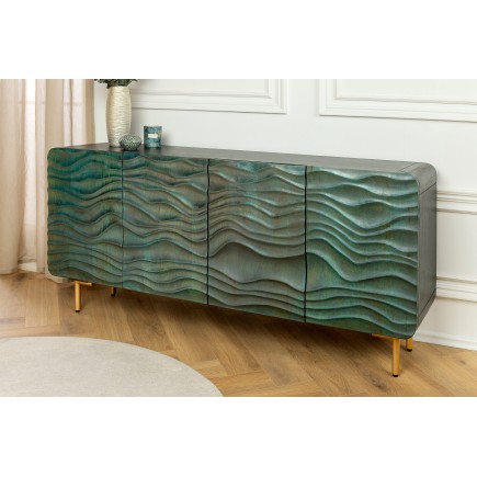 Buffet bas WAVE 160cm turquoise bois manguier - pieds doré 2