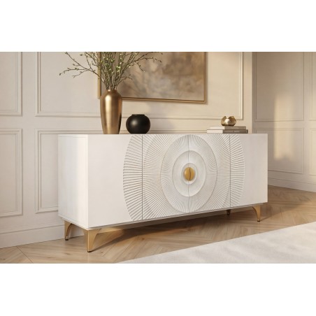 Buffet bas GOLDEN SUNSET 180cm manguier blanc et doré