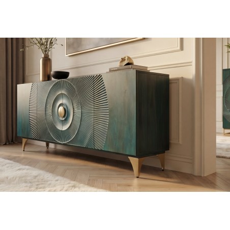 Buffet bas GOLDEN SUNSET 180cm manguier turquoise doré