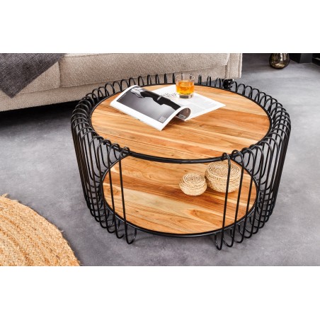 Table basse ronde acacia massif et métal noir TRUE ELEMENTS