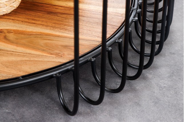 Table basse ronde acacia massif et métal noir TRUE ELEMENTS