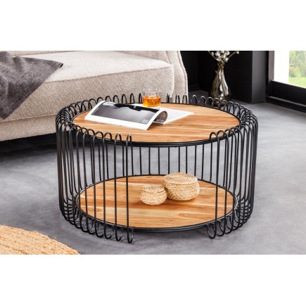 Table basse TRUE ELEMENTS acacia massif Ø60cm piètement noir