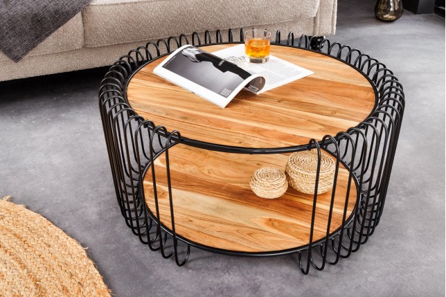Table basse TRUE ELEMENTS acacia massif Ø60cm piètement noir