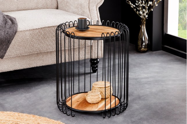 Table d'appoint acacia massif naturel piètement noir - TRUE ELEMENTS
