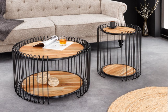 Table d'appoint acacia massif naturel piètement noir - TRUE ELEMENTS