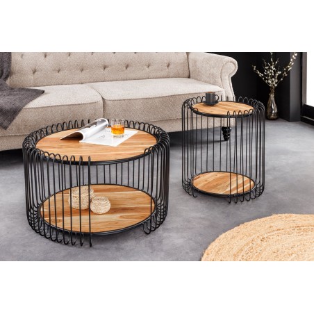 Table d'appoint acacia massif naturel piètement noir - TRUE ELEMENTS