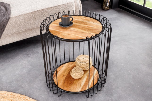 Table d'appoint acacia massif naturel piètement noir - TRUE ELEMENTS