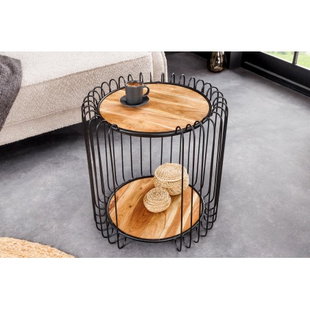 Table d'appoint acacia massif naturel piètement noir - TRUE ELEMENTS