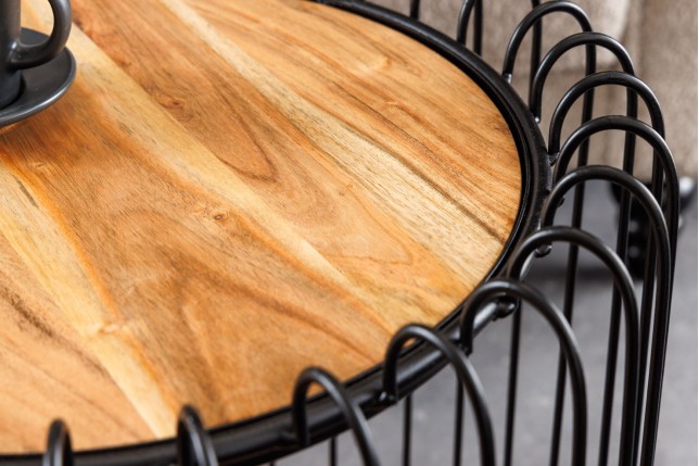 Table d'appoint acacia massif naturel piètement noir - TRUE ELEMENTS