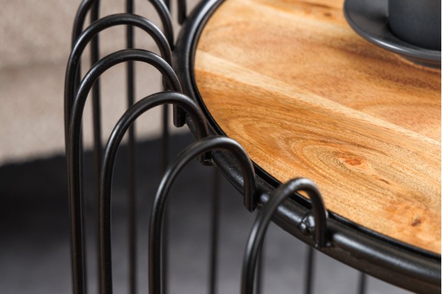 Table d'appoint acacia massif naturel piètement noir - TRUE ELEMENTS