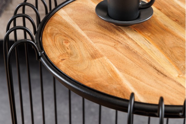 Table d'appoint acacia massif naturel piètement noir - TRUE ELEMENTS