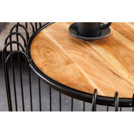 Table d'appoint acacia massif naturel piètement noir - TRUE ELEMENTS
