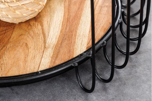 Table d'appoint acacia massif naturel piètement noir - TRUE ELEMENTS