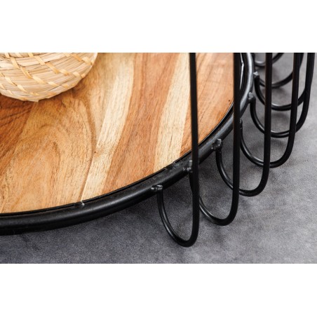 Table d'appoint acacia massif naturel piètement noir - TRUE ELEMENTS