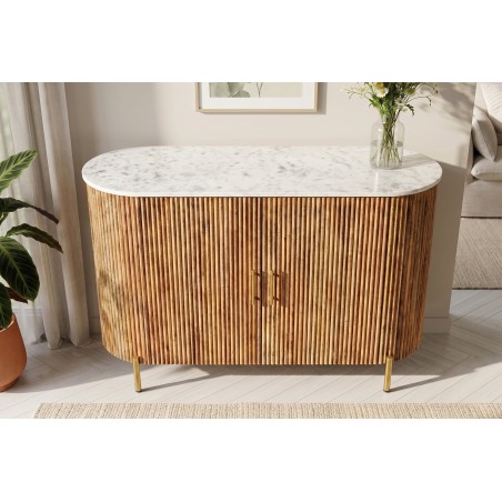 Buffet bas TRES CHIC 105cm manguier et marbre blanc doré