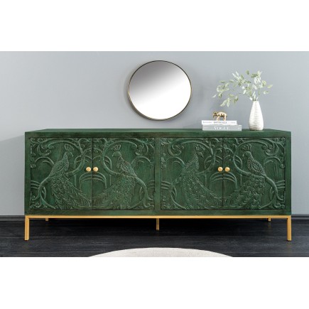 Buffet bas PEACOCK 175cm manguier vert antique doré 2