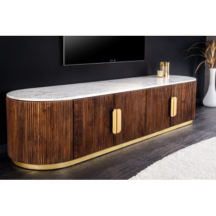Meuble TV GATSBY 170cm rétro manguier & marbre