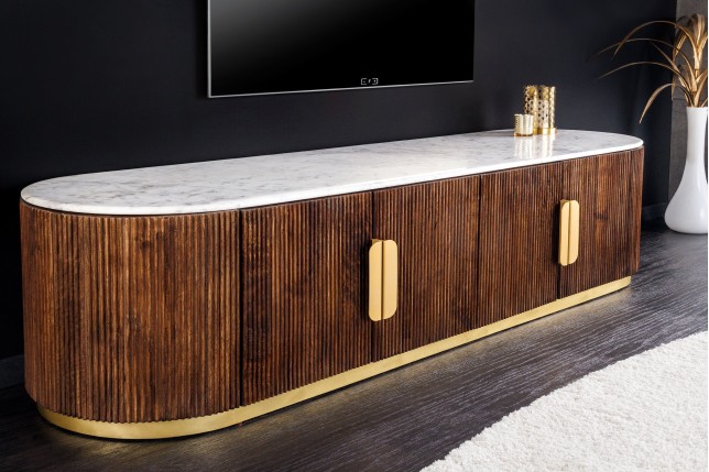 Meuble TV GATSBY 170cm rétro manguier & marbre