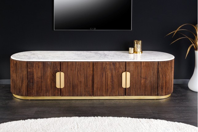 Meuble TV GATSBY 170cm rétro manguier & marbre