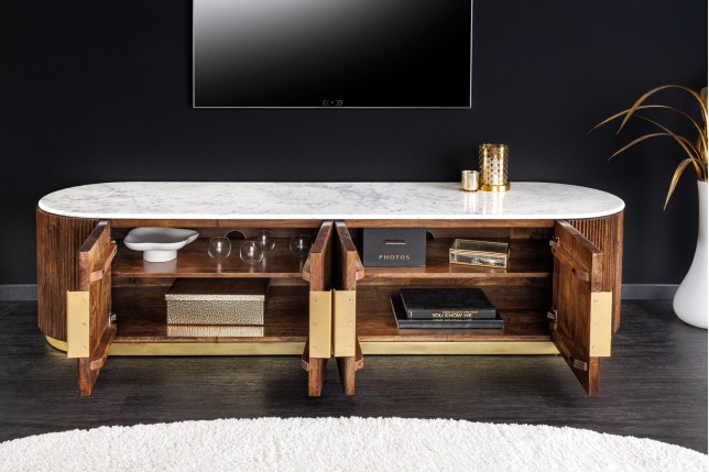 Meuble TV GATSBY 170cm rétro manguier & marbre