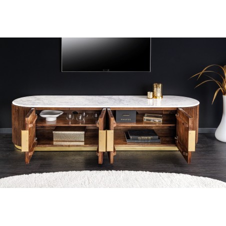 Meuble TV GATSBY 170cm rétro manguier & marbre