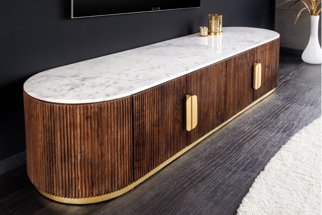 Meuble TV GATSBY 170cm rétro manguier & marbre