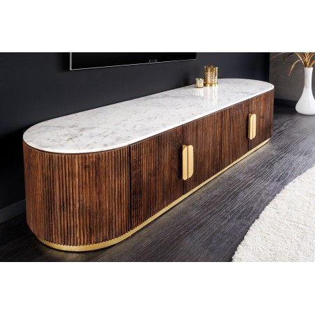 Meuble TV GATSBY 170cm rétro manguier & marbre